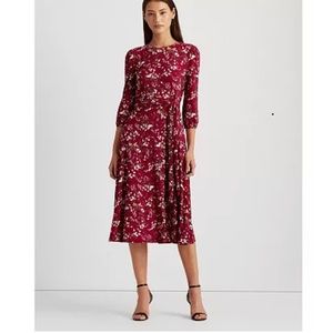 Lauren by Ralph Lauren Burgundy Floral Midi Dress
